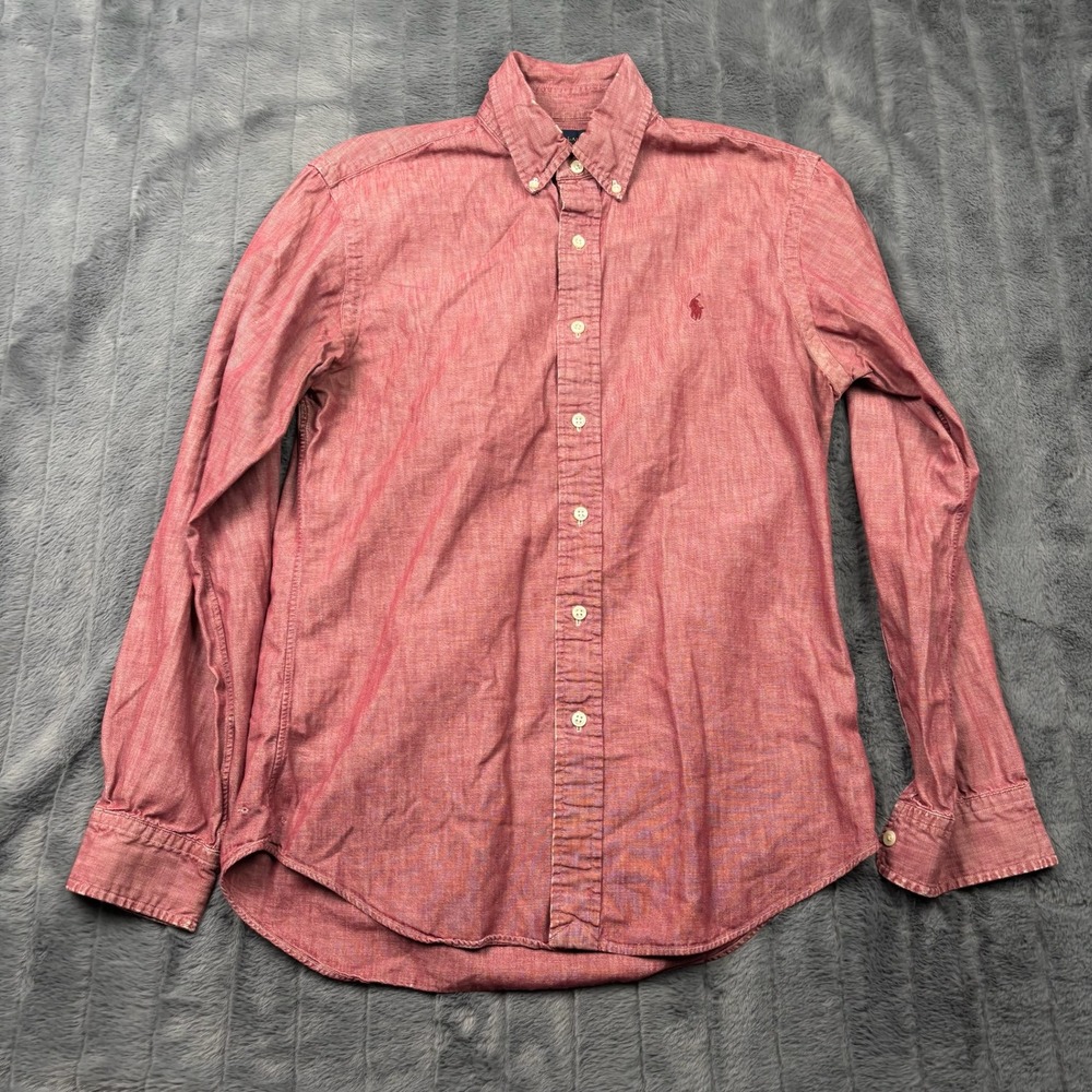 Polo Ralph Lauren Mens Red Chambray Slim Fit Button Down Shirt Medium 14338